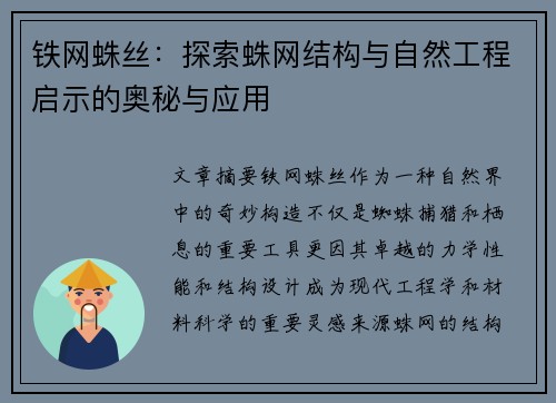 铁网蛛丝：探索蛛网结构与自然工程启示的奥秘与应用